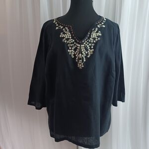 Dana Buchman Black Blouse with Gold Embroidery Size: 24
